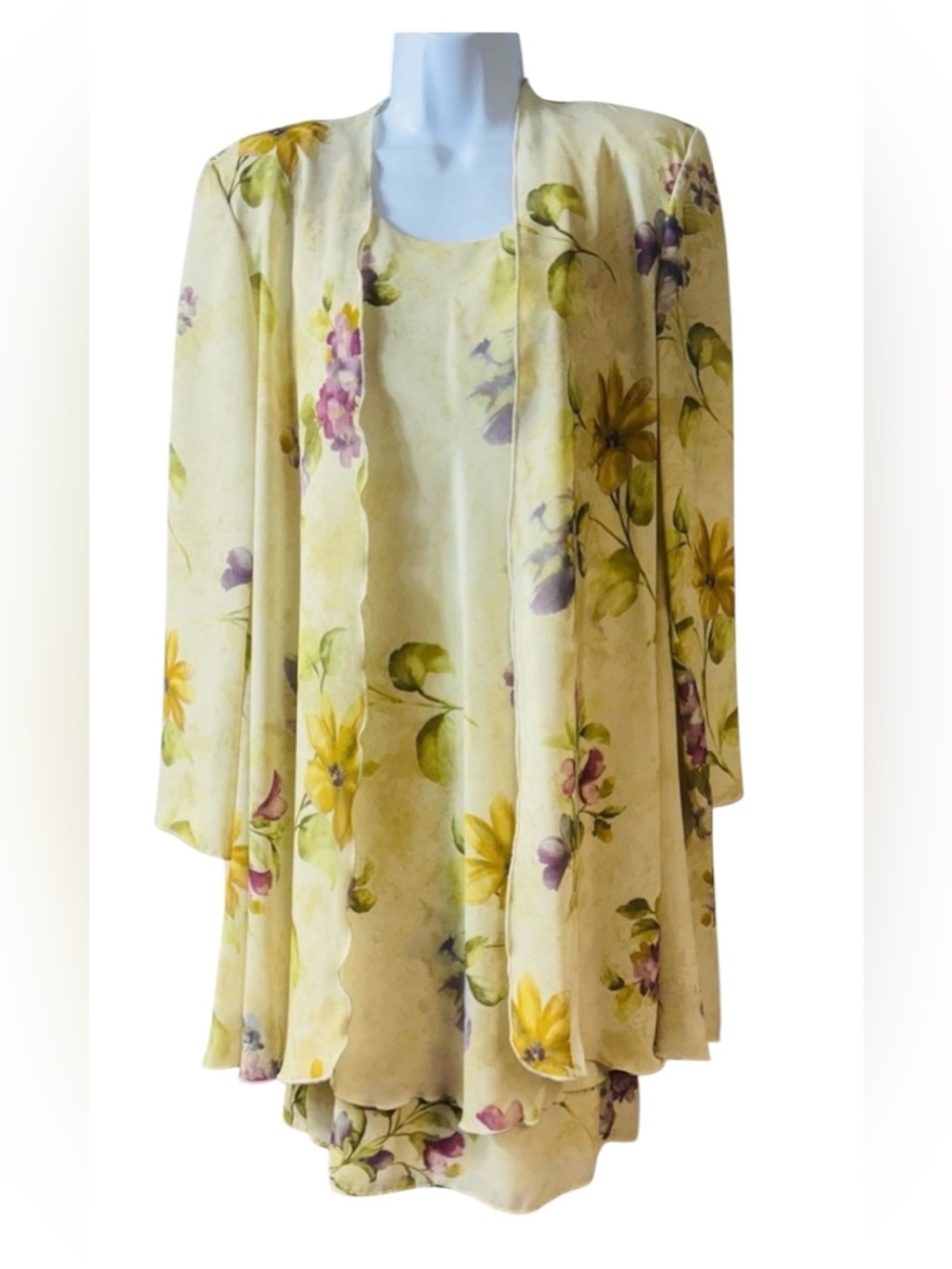 Vintage R&M Richards Womens Size 12P Floral Sleeveless‎ Sheath Sheer LS Jacket